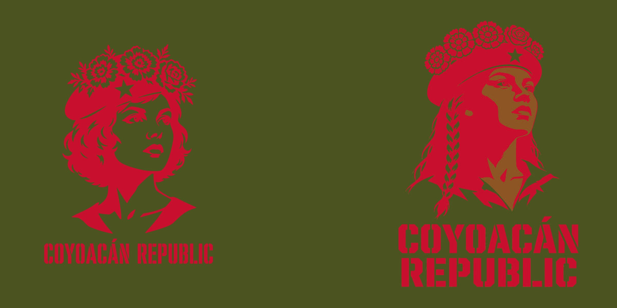 Coyoacán Republic revolutionary poster designs on army green